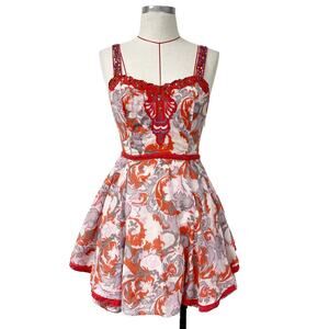 Free People Red and Orange Patterned Mini Dress